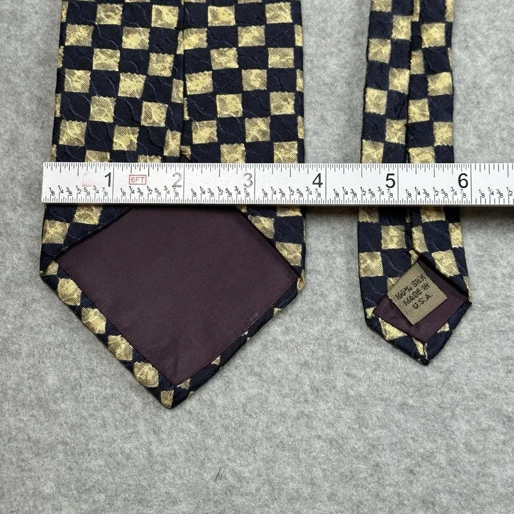 Vintage Structure Silk Tie Navy Gold Geometric USA‎ Made Classic